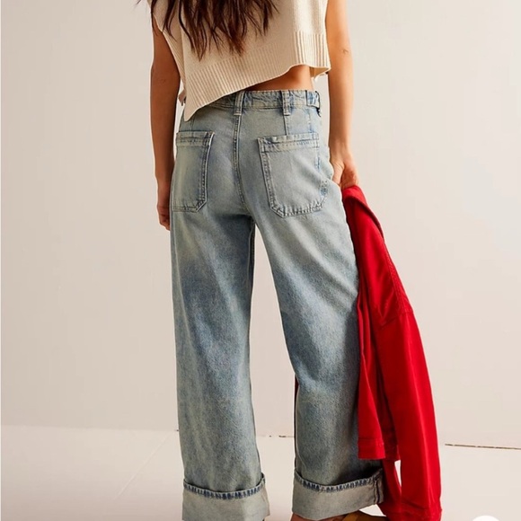 New! Free People Palmer Cuffed Baggy Wide Leg Jeans Blue Gray 2124 - Picture 4 of 14